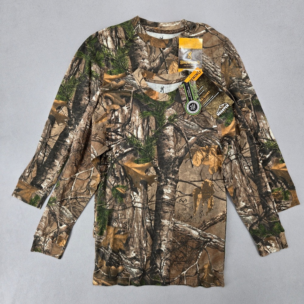 Browning Mens NWT Small Wasatch Long Sleeve Realtree Camo T-Shirt Hunting Tee